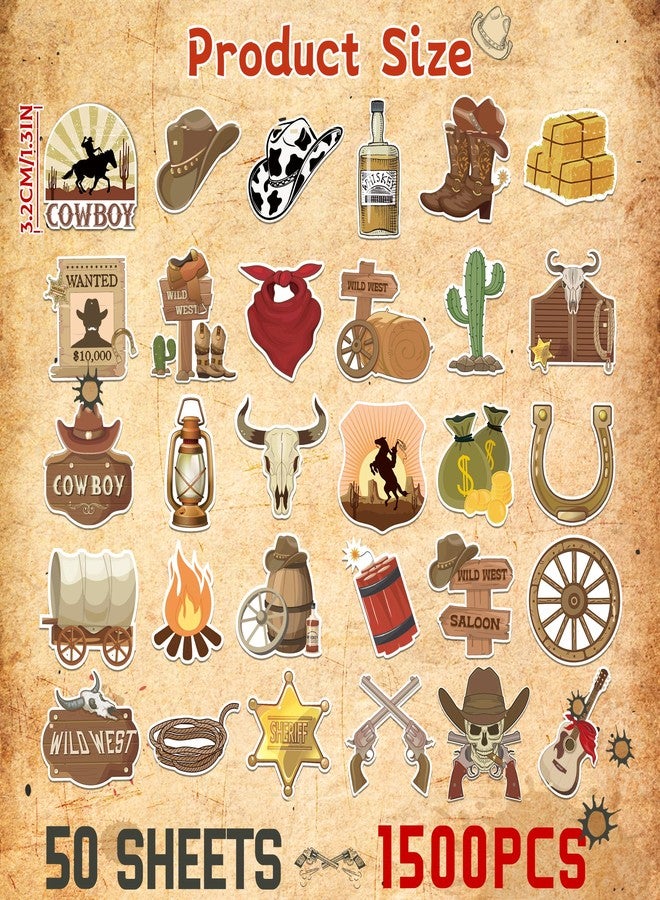 Nuesaurd 1500Pcs Western Stickers 50 Sheets Country Cowboy Stickers for Adults Waterproof Vinyl Western Themed Hat Boot Sticker for Party Favors Wild West Horse Sticker for Water Bottles Scrapbooking - Image 2